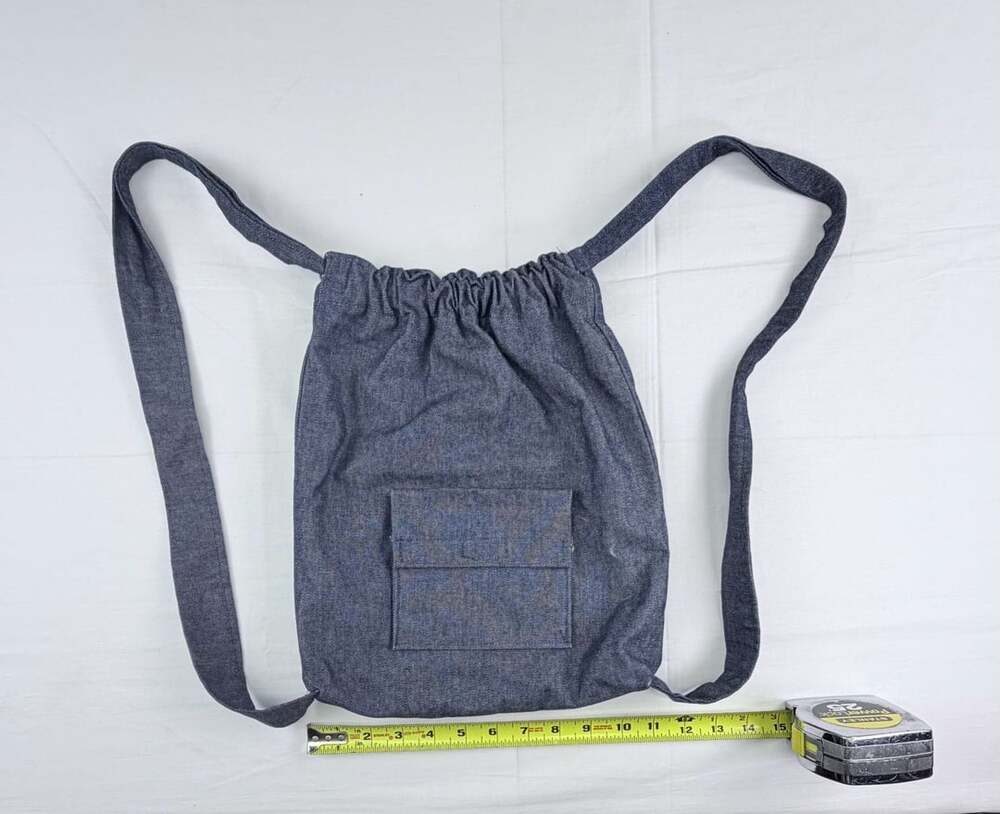 Handmade Denim Drawstring Backpack - Picture 6 of 9
